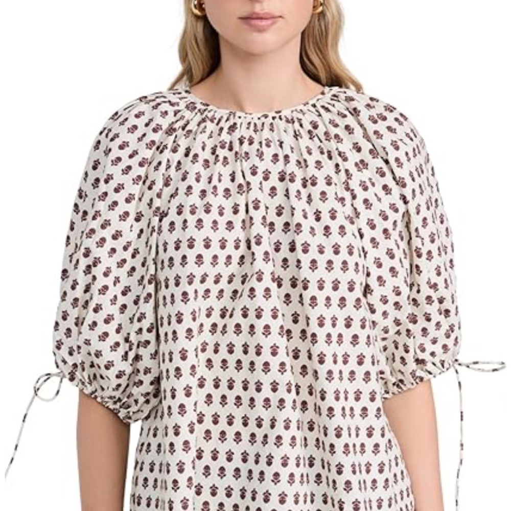 RHODE White and Purple Patterned Puff Sleeve Blouse